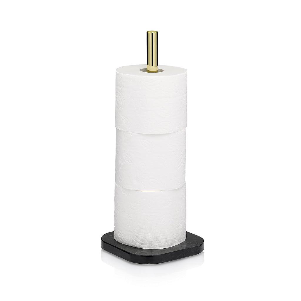 Toiletrolhouder marmer en metaal Liron, goud met zwart, 37 cm, voor toilet