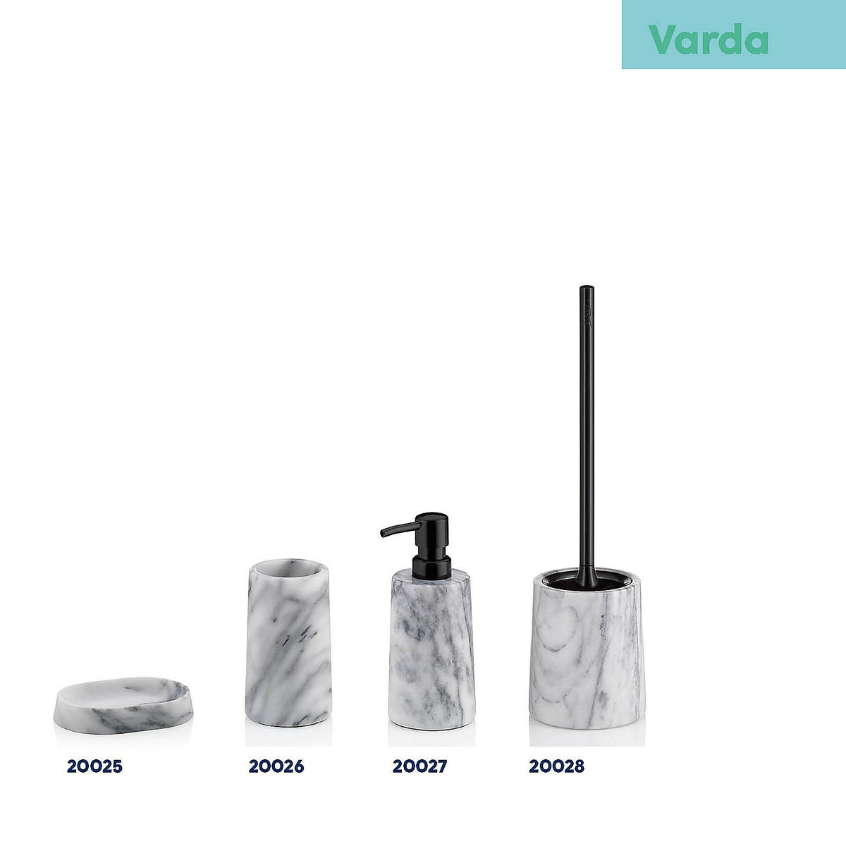 Toiletborstel met houder marmer Varda wit en zwart, met vervangbare borstelkop, voor de badkamer