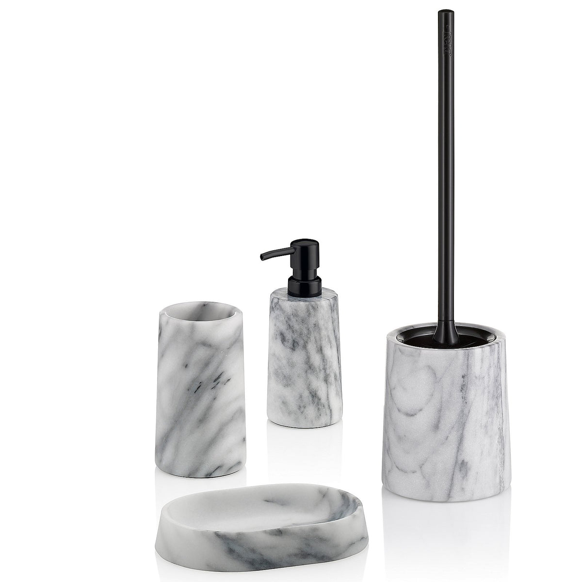 Toiletborstel met houder marmer Varda wit en zwart, met vervangbare borstelkop, voor de badkamer