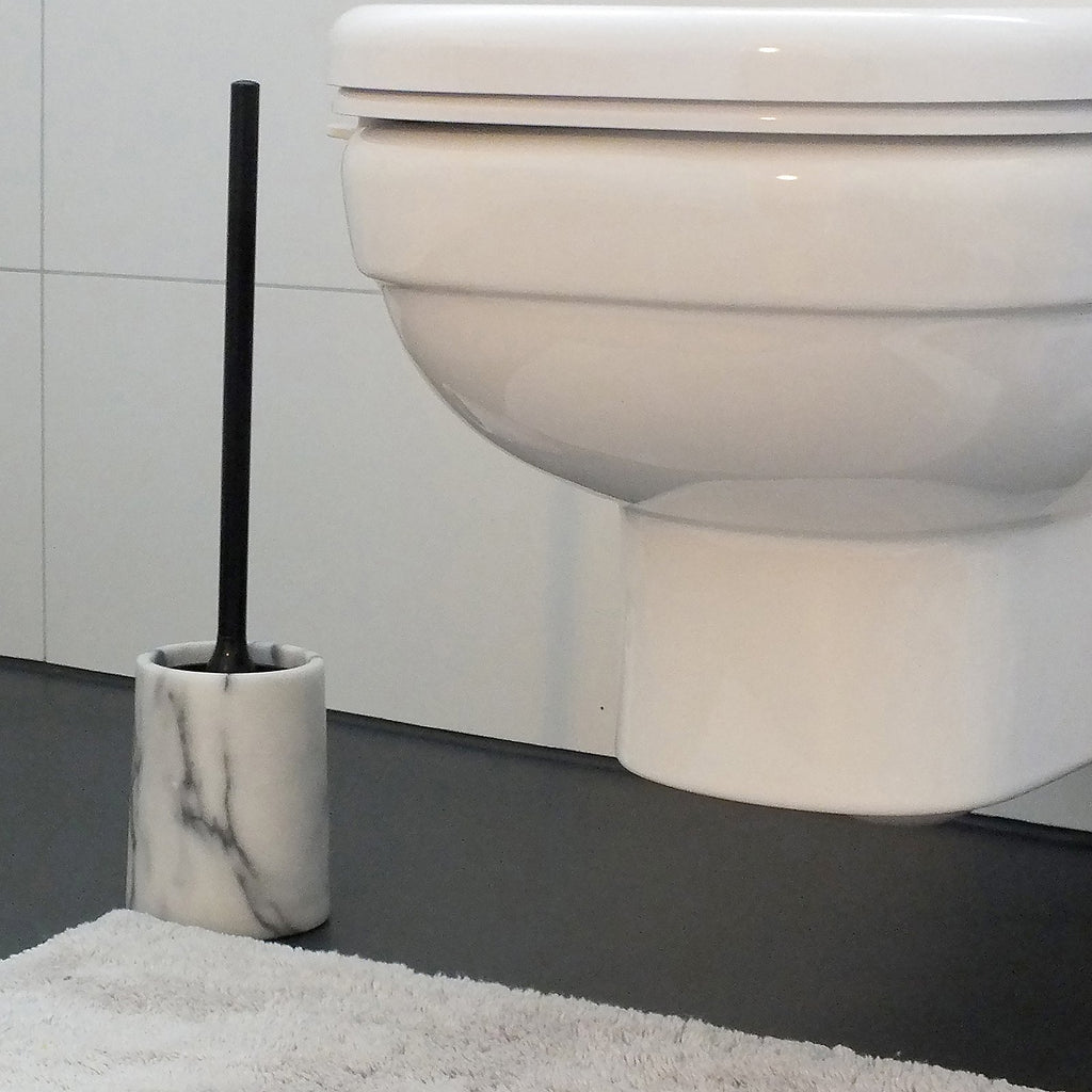 Toiletborstel met houder marmer Varda wit en zwart, met vervangbare borstelkop, voor de badkamer