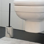 Toiletborstel met houder marmer Varda wit en zwart, met vervangbare borstelkop, voor de badkamer