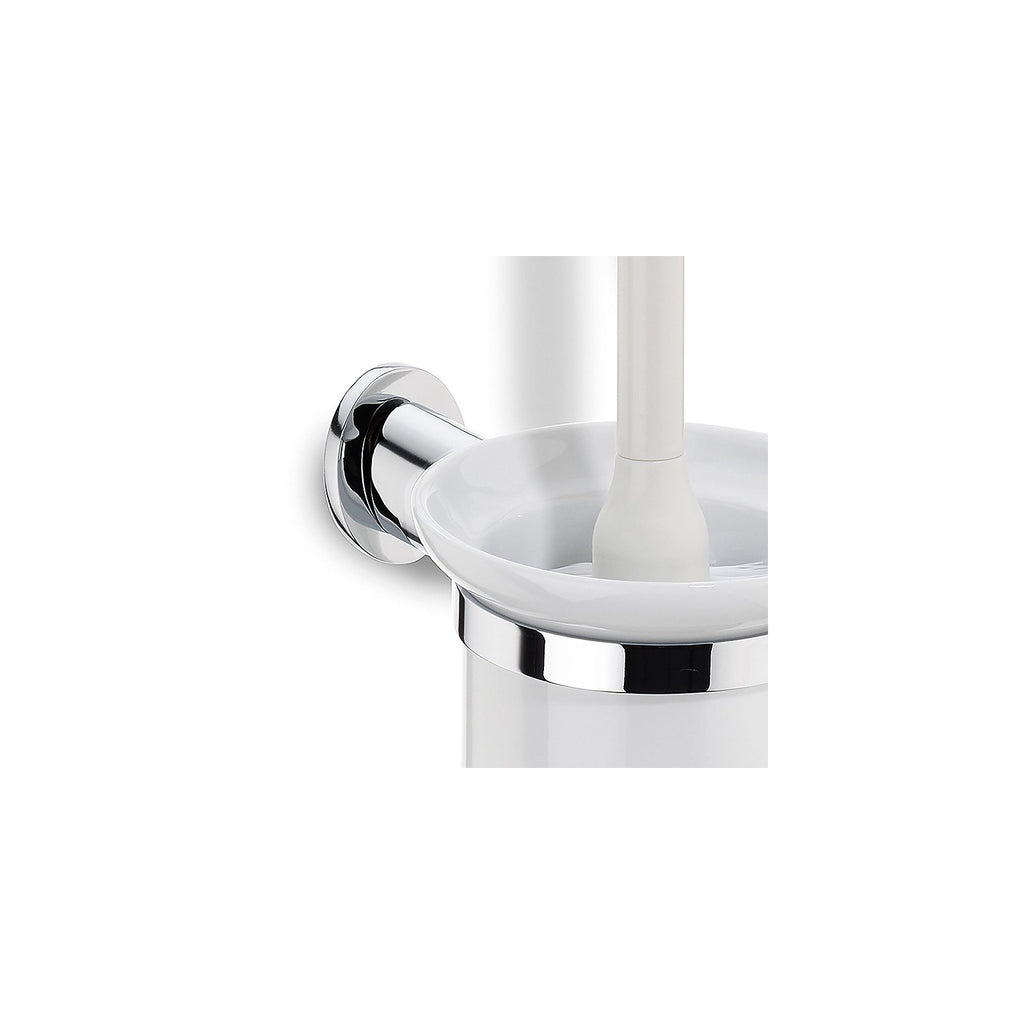 Toiletborstel met houder keramiek en messing Makira wit, wandmontage zonder boren of met schroeven