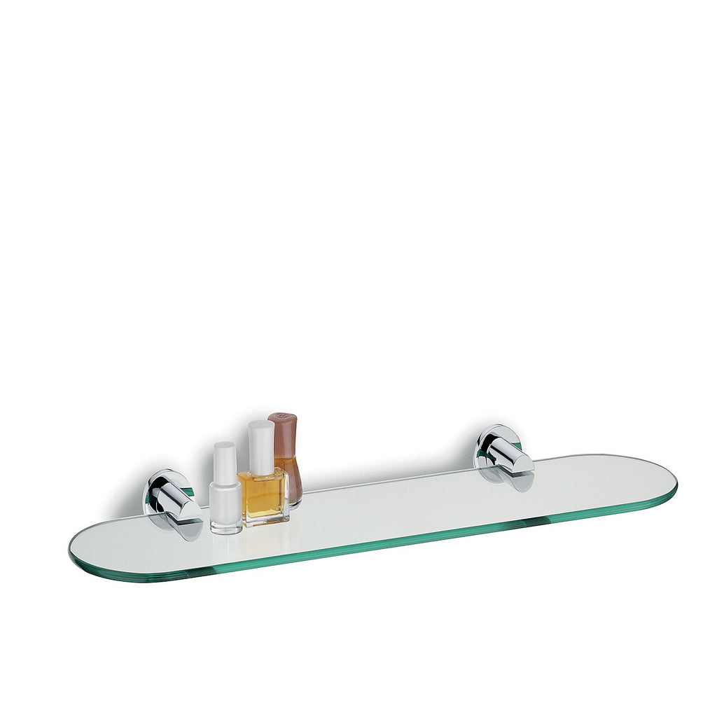 Badkamerplank glas Makira, transparant met chroomkleurige houders, voor de badkamer