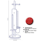Toiletset verchroomd metaal Ken, toiletborstel en toiletrolhouder staand, zilver – 73 cm hoog