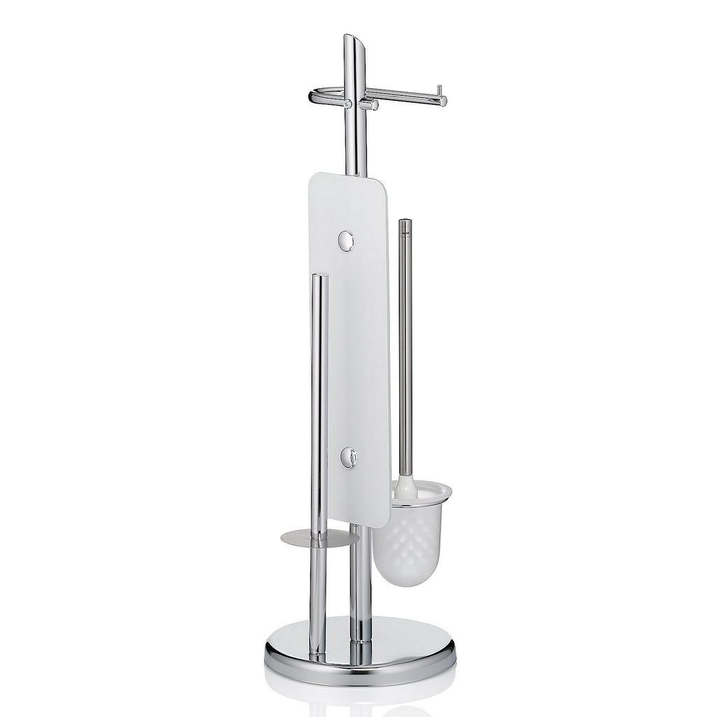 Toiletset verchroomd metaal Ken, toiletborstel en toiletrolhouder staand, zilver – 73 cm hoog
