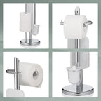 Toiletset verchroomd metaal Ken, toiletborstel en toiletrolhouder staand, zilver – 73 cm hoog