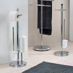 Toiletset verchroomd metaal Ken, toiletborstel en toiletrolhouder staand, zilver – 73 cm hoog