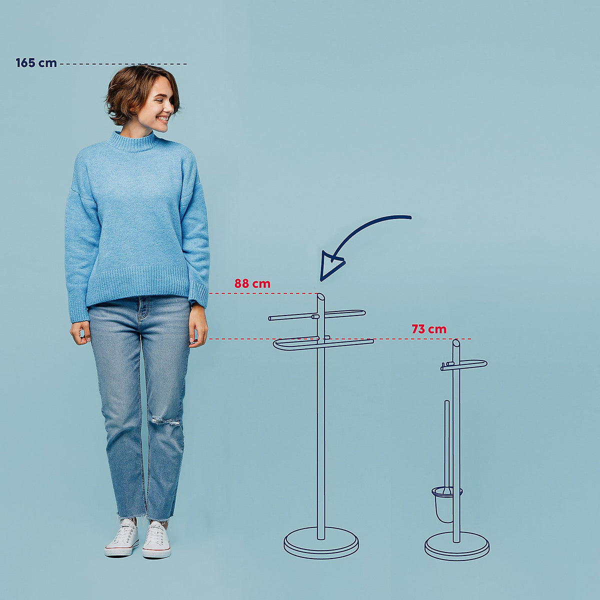 Handdoekrek staand metaal Ken glanzend verchroomd zilver, hoogte 88 cm, voor de badkamer