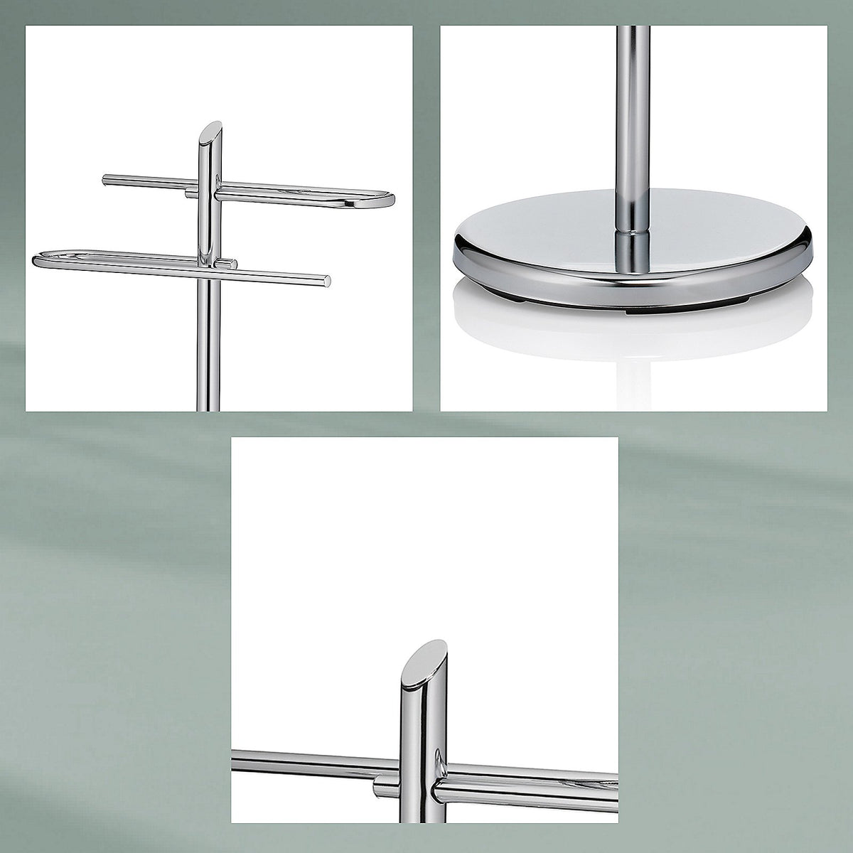 Handdoekrek staand metaal Ken glanzend verchroomd zilver, hoogte 88 cm, voor de badkamer