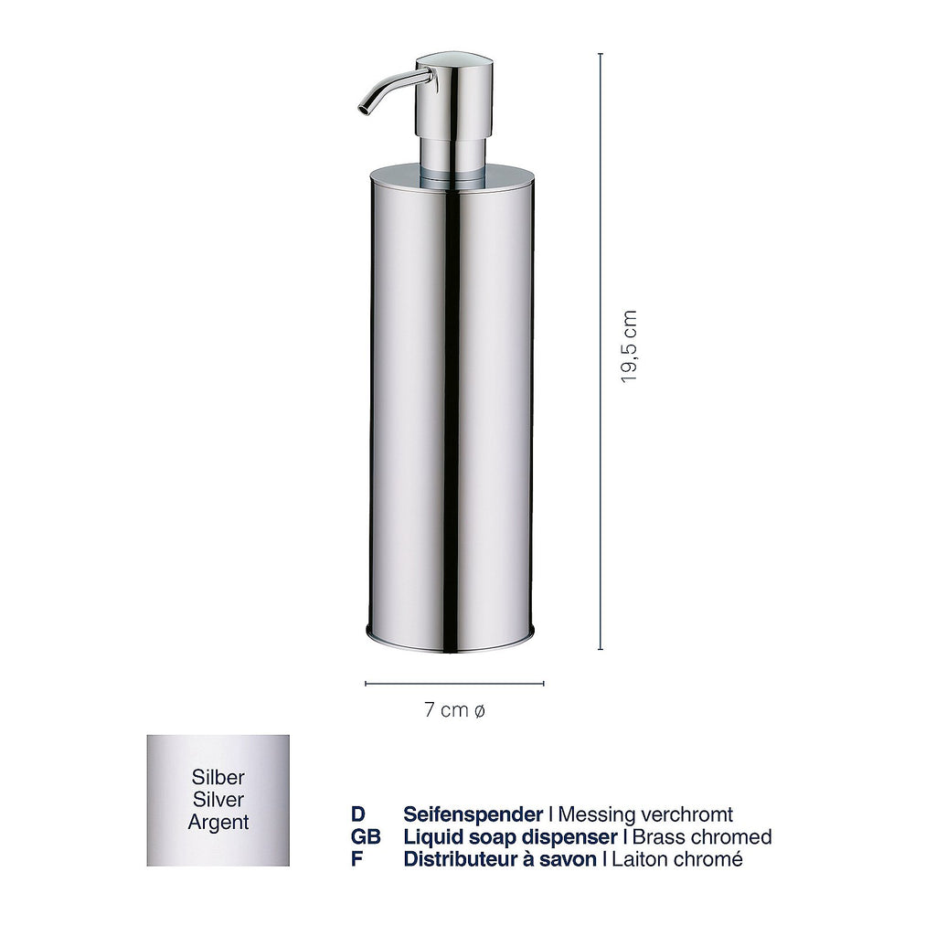 Zeepdispenser massief messing zilverkleurig, 400 ml, hoogte 23,5 cm, met pomp voor badkamer en keuken