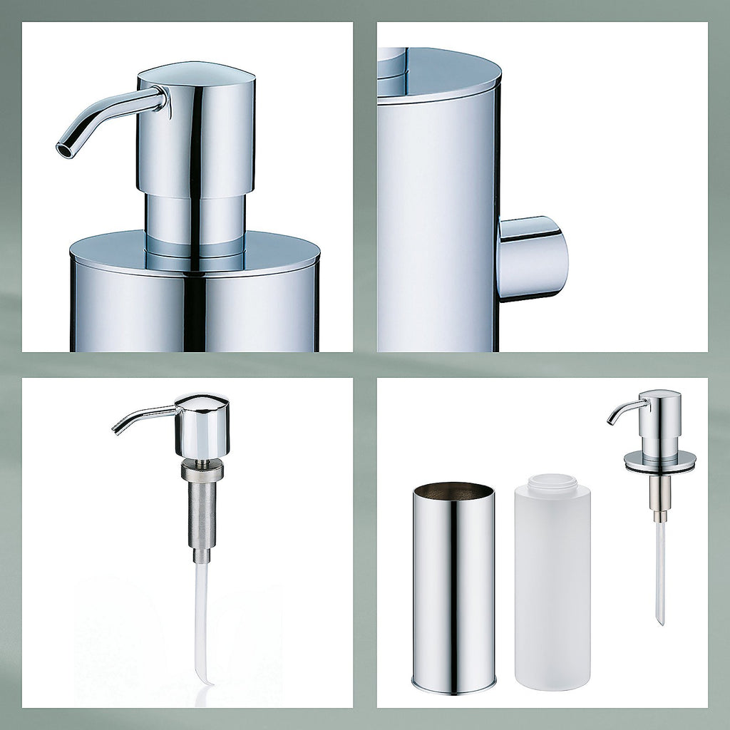 Zeepdispenser massief messing zilverkleurig, 400 ml, hoogte 23,5 cm, met pomp voor badkamer en keuken