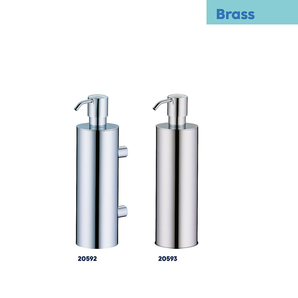 Zeepdispenser massief messing zilverkleurig, 400 ml, hoogte 23,5 cm, met pomp voor badkamer en keuken