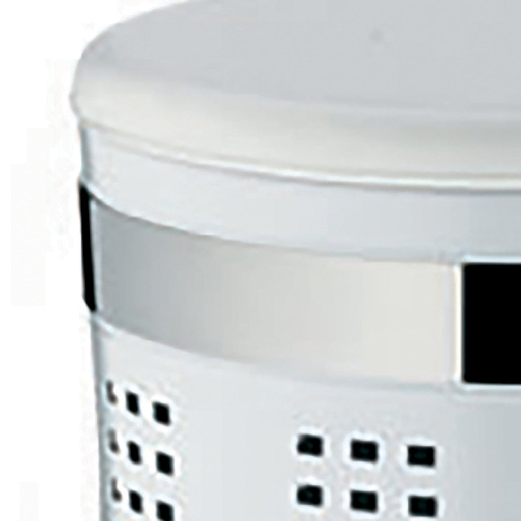 Wasmand met zitdeksel wit gecoat metaal Sevilla, Ø 35 cm hoog 60,5 cm, voor badkamer