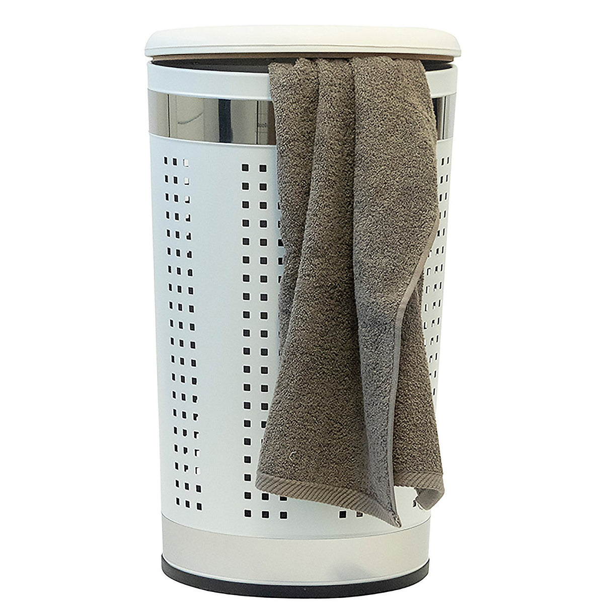 Wasmand met zitdeksel wit gecoat metaal Sevilla, Ø 35 cm hoog 60,5 cm, voor badkamer