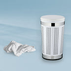 Wasmand met zitdeksel wit gecoat metaal Sevilla, Ø 35 cm hoog 60,5 cm, voor badkamer
