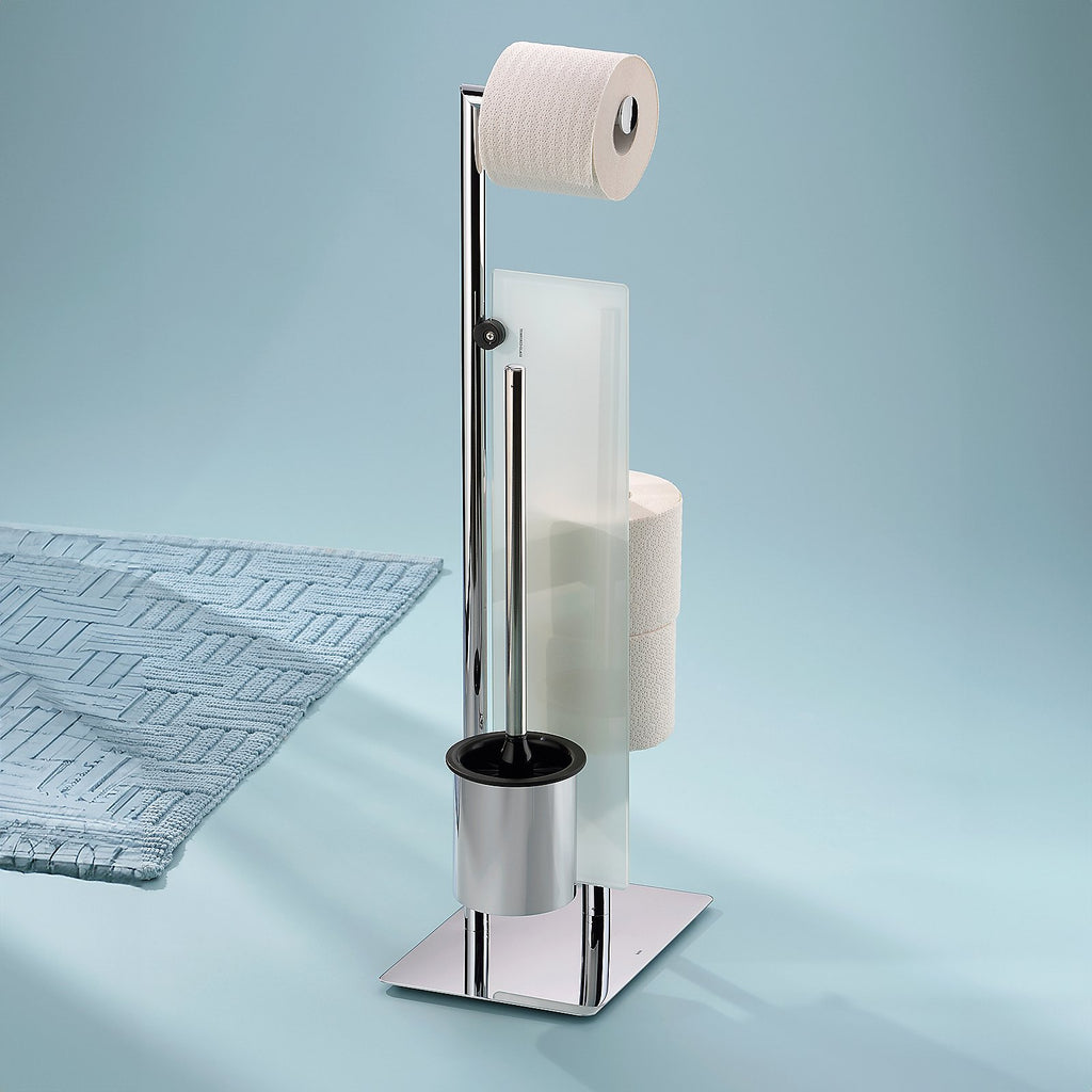 Toiletgarnituur staand roestvrijstaal zilverkleurig, met toiletborstel en toiletrolhouder, 71 cm hoog