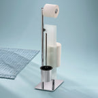 Toiletgarnituur staand roestvrijstaal zilverkleurig, met toiletborstel en toiletrolhouder, 71 cm hoog