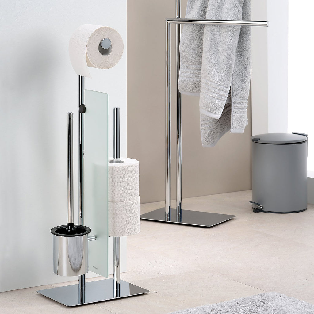 Toiletgarnituur staand roestvrijstaal zilverkleurig, met toiletborstel en toiletrolhouder, 71 cm hoog