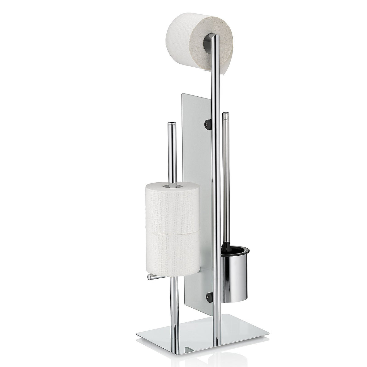 Toiletgarnituur staand roestvrijstaal zilverkleurig, met toiletborstel en toiletrolhouder, 71 cm hoog