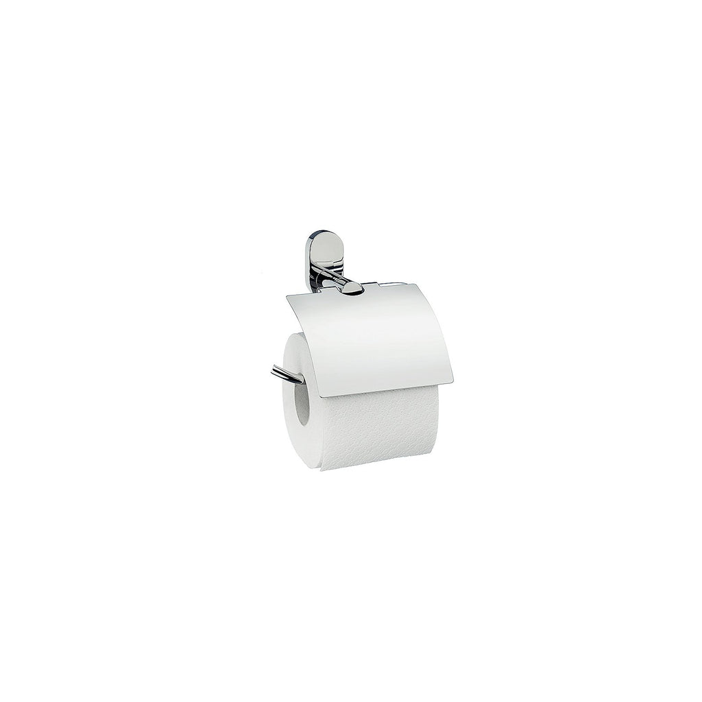 Toiletrolhouder Lucido roestvrijstaal 18/10 hoogglans zilver, met klep en wandbevestiging – 14,5 x 15,5 cm