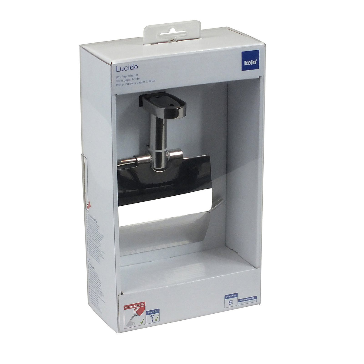 Toiletrolhouder Lucido roestvrijstaal 18/10 hoogglans zilver, met klep en wandbevestiging – 14,5 x 15,5 cm