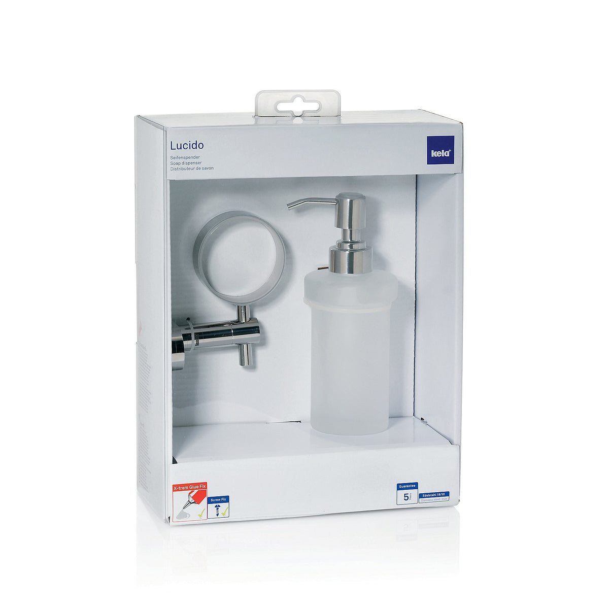 Zeepdispenser wandmodel roestvrij staal en glas Lucido, zilverkleurig, 250 ml, voor badkamer
