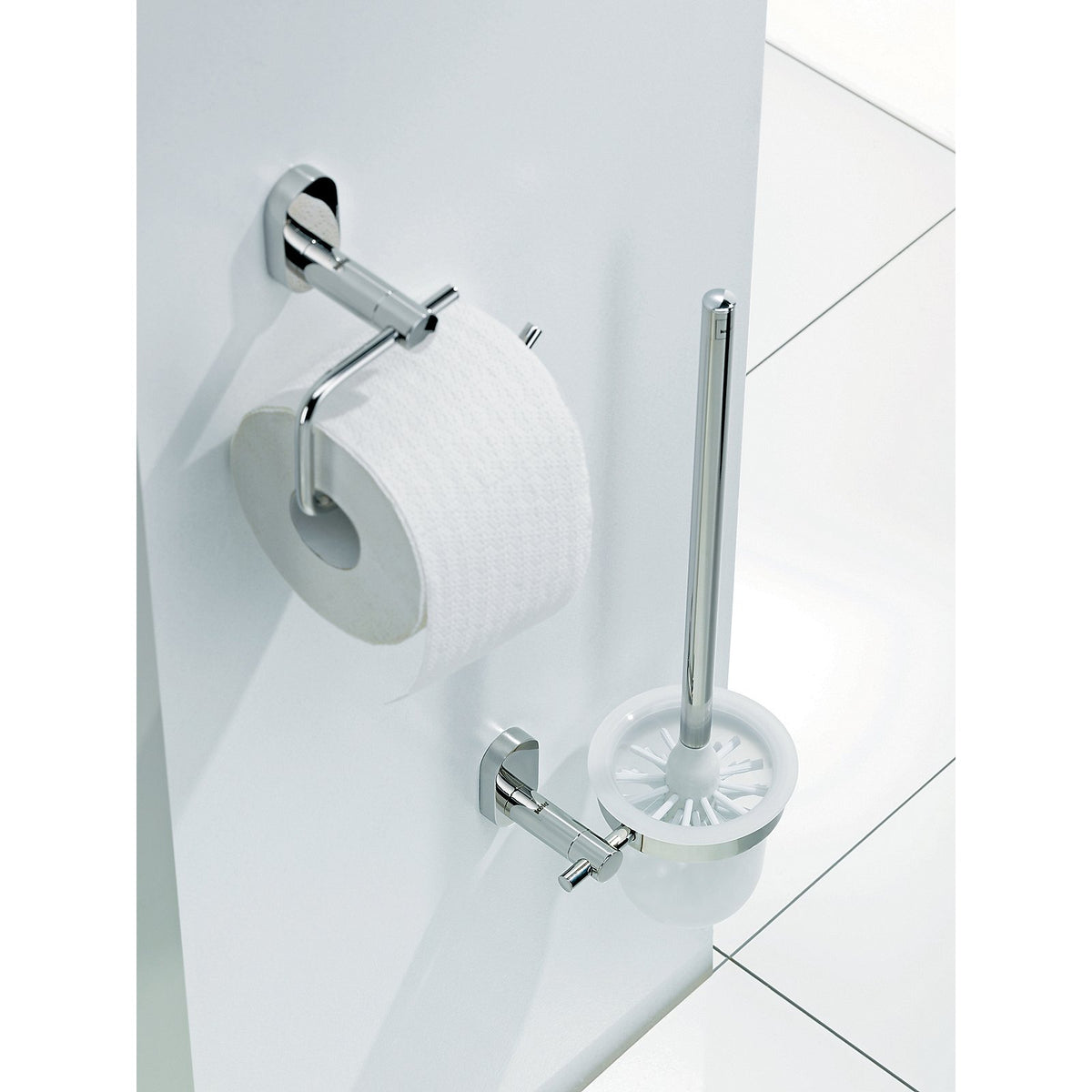Toiletborstelhouder wandmontage roestvrij staal Lucido, hoogglans zilver, 45 x 15 cm, voor de badkamer