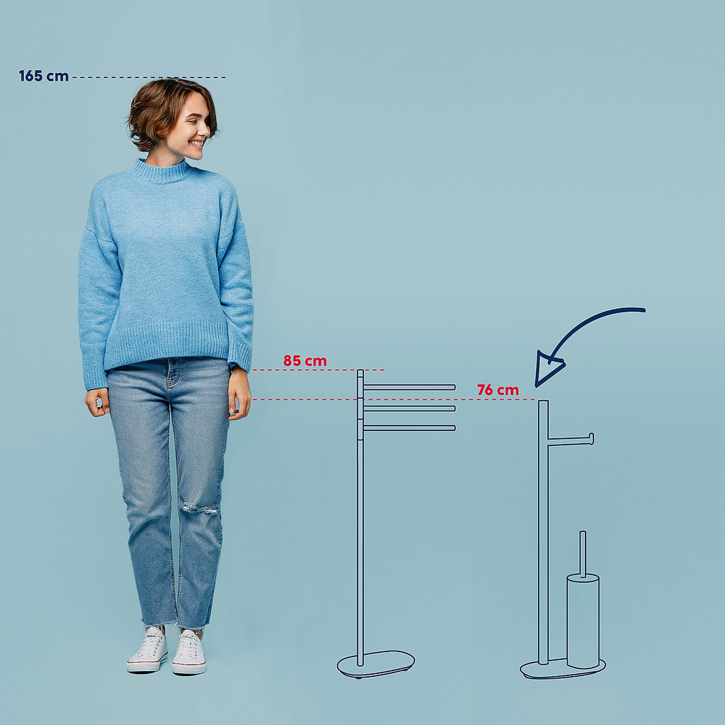 Toiletset toiletborstel en toiletrolhouder vrijstaand roestvrij staal Lucido zilver 76,5 cm voor de badkamer
