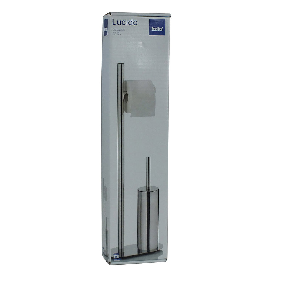 Toiletset toiletborstel en toiletrolhouder vrijstaand roestvrij staal Lucido zilver 76,5 cm voor de badkamer
