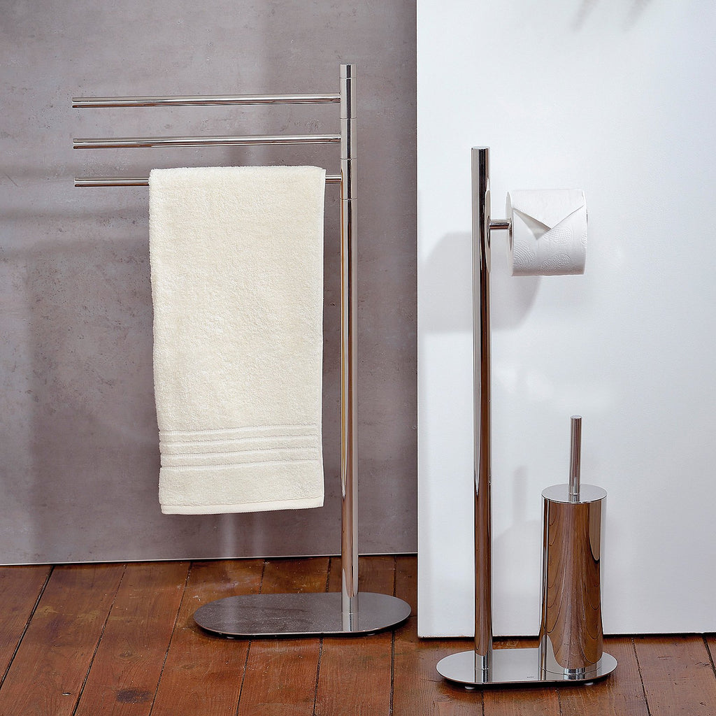 Handdoekhouder staand roestvrij staal Lucido zilver 32 x 18 x 91 cm, met drie armen voor de badkamer