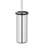 Toiletborstel met hoge cilindrische houder van hoogglans RVS met zwarte rand en verchroomde steel