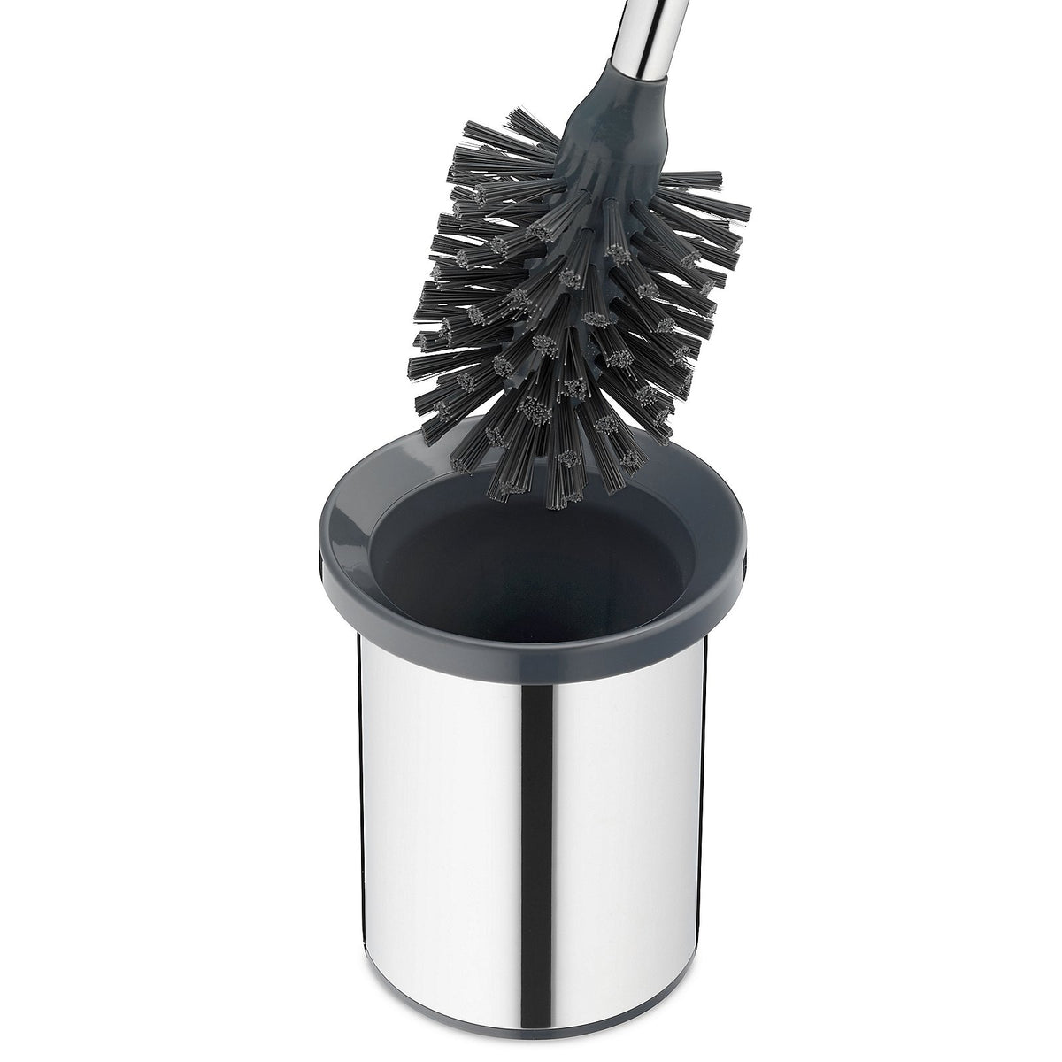 Toiletborstel roestvrij staal hoogglans met hoge houder, Alor, zwarte kunststof rand, 38 cm hoog, badkamer