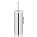 Hoge toiletborstelhouder van glanzend RVS met witte rand, wandbevestiging en toiletborstel met steel
