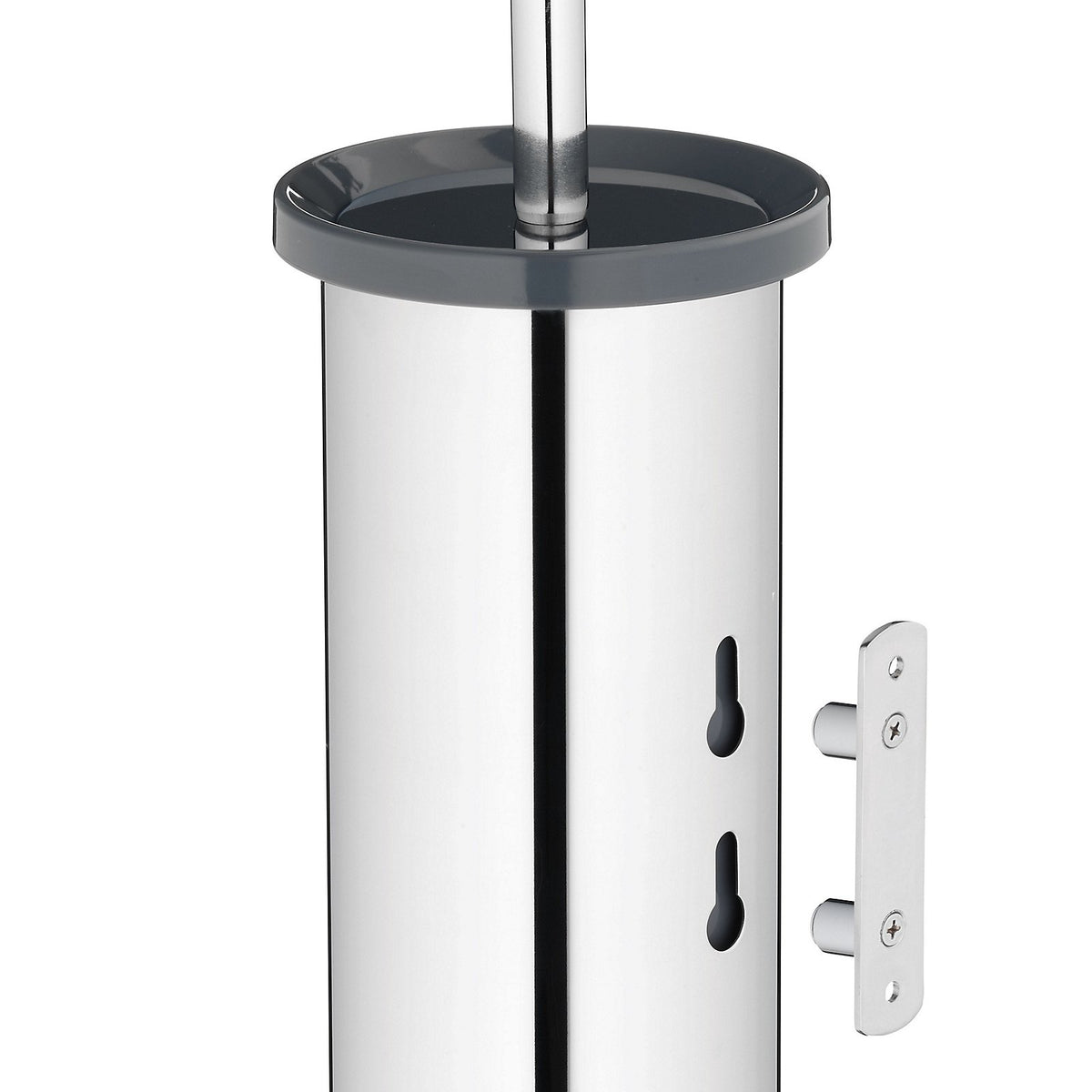 Toiletborstel roestvrijstaal Alor glanzend zilver met wandhouder, hoog gesloten model 38 cm, voor wandmontage