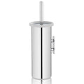 Hoge glanzende RVS toiletborstelhouder met wandbevestiging en toiletborstel met lichtgrijze rand