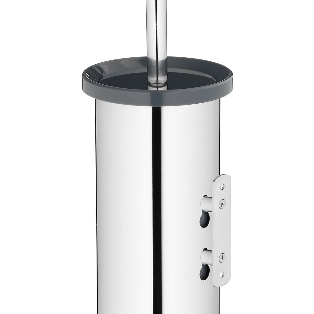 Toiletborstel met houder rvs Alor glanzend zilver, hoog gesloten model 38 cm met wandbevestiging, badkamer