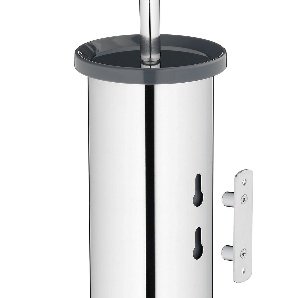 Toiletborstel roestvrij staal Alor glanzend zilver met wandhouder, hoogte 38 cm, voor de badkamer