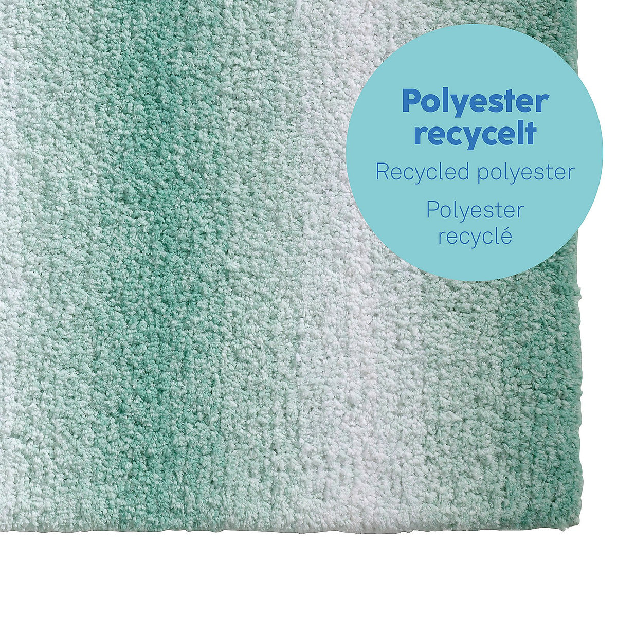 Badmat gerecycled polyester ombre jadegroen 100 x 60 cm, antislip en geschikt voor vloerverwarming