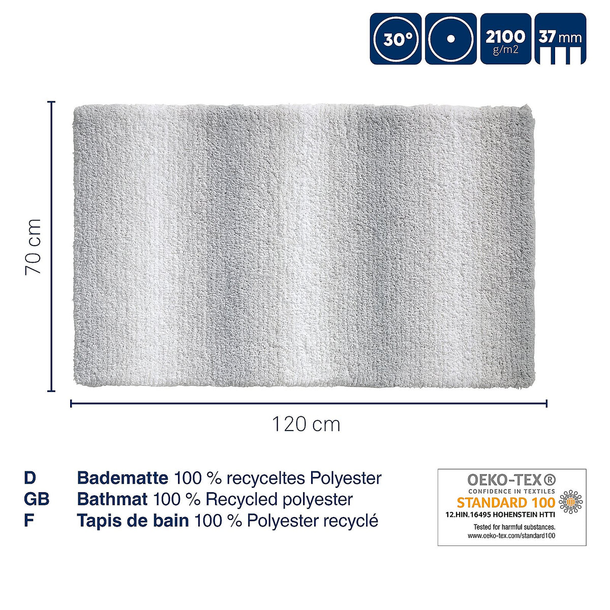 Badmat gerecycled polyester ombre groen 120 x 70 cm, antislip voor badkamer