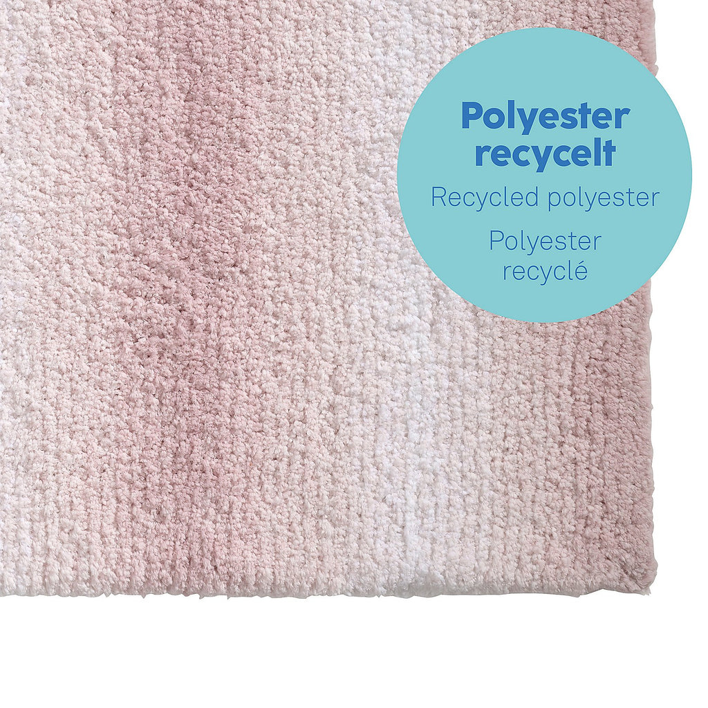 Badmat gerecycled polyester Ombre oudroze 65 x 55 cm, antislip en geschikt voor vloerverwarming