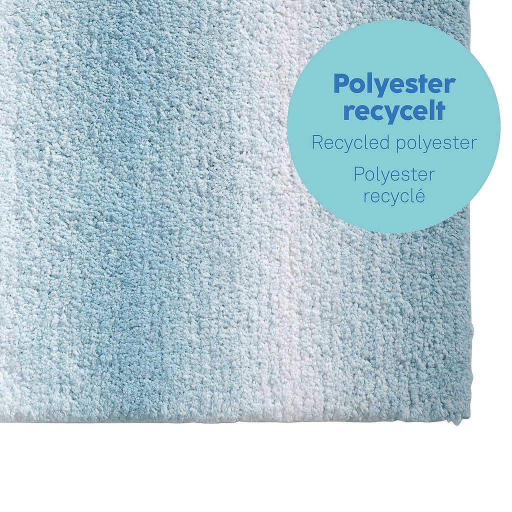 Badmat gerecycled polyester Ombre lichtblauw 80 x 50 cm, antislip en geschikt voor vloerverwarming