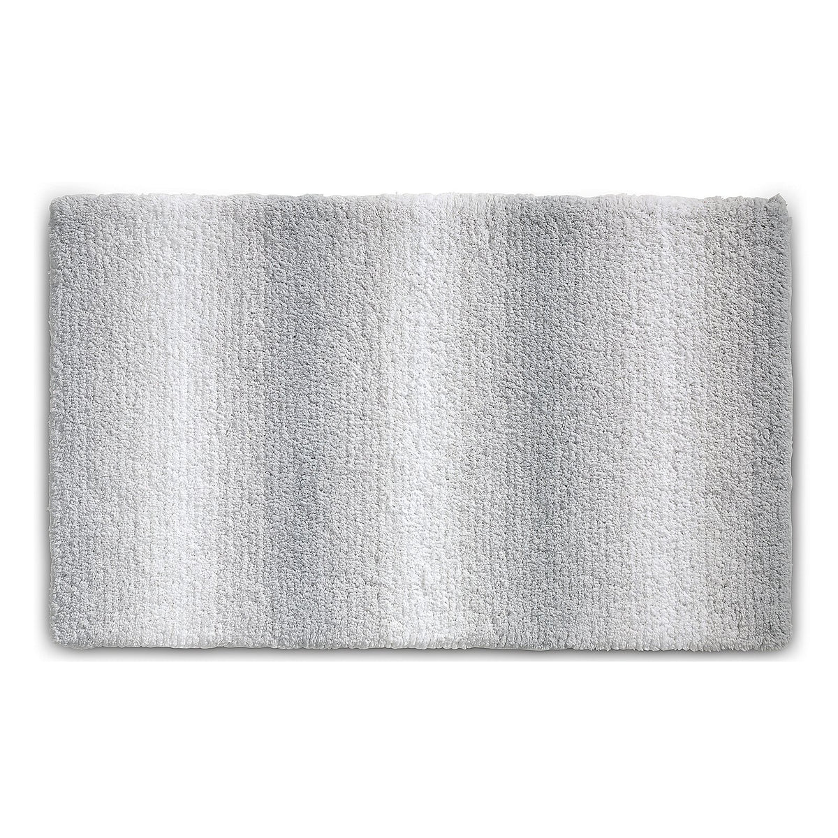 Rechthoekige grijs-witte hoogpolige badmat met ombre-effect in verticale banen
