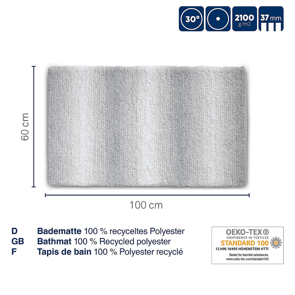 Badmat gerecycled polyester Ombre grijs 100 x 60 cm, hoogpolig met antislip-achterkant