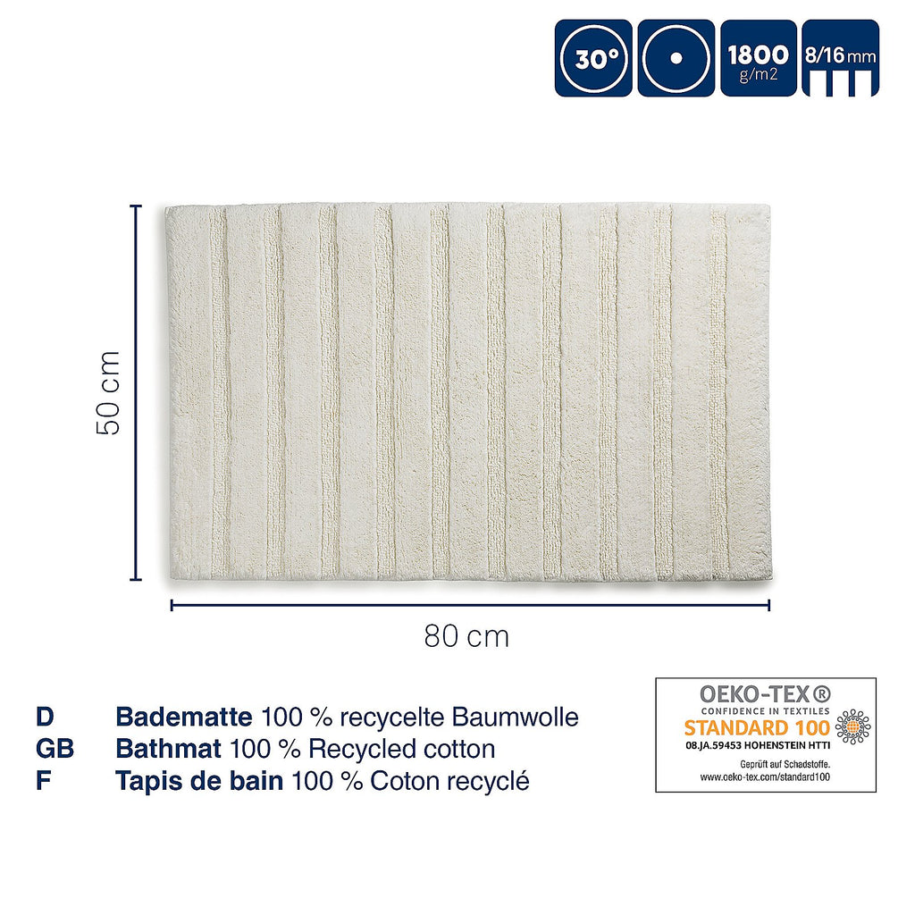Badmat Megan gebroken wit 80 x 50 cm, antislip onderkant en poolhoogte 16 mm voor de badkamer