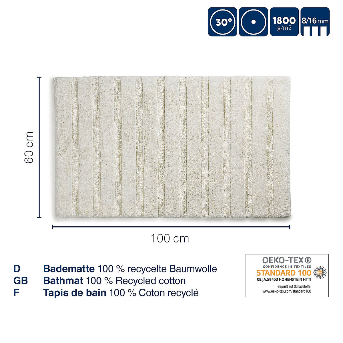 Badmat Megan gebroken wit 100 x 60 cm, extra zacht met antislip-onderkant voor de badkamer
