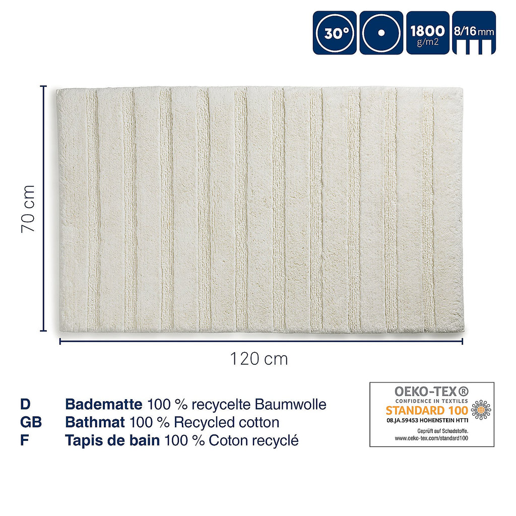 Badmat zilvergrijs gestreept 120 x 70 cm, zacht met antislip-onderkant voor de badkamer