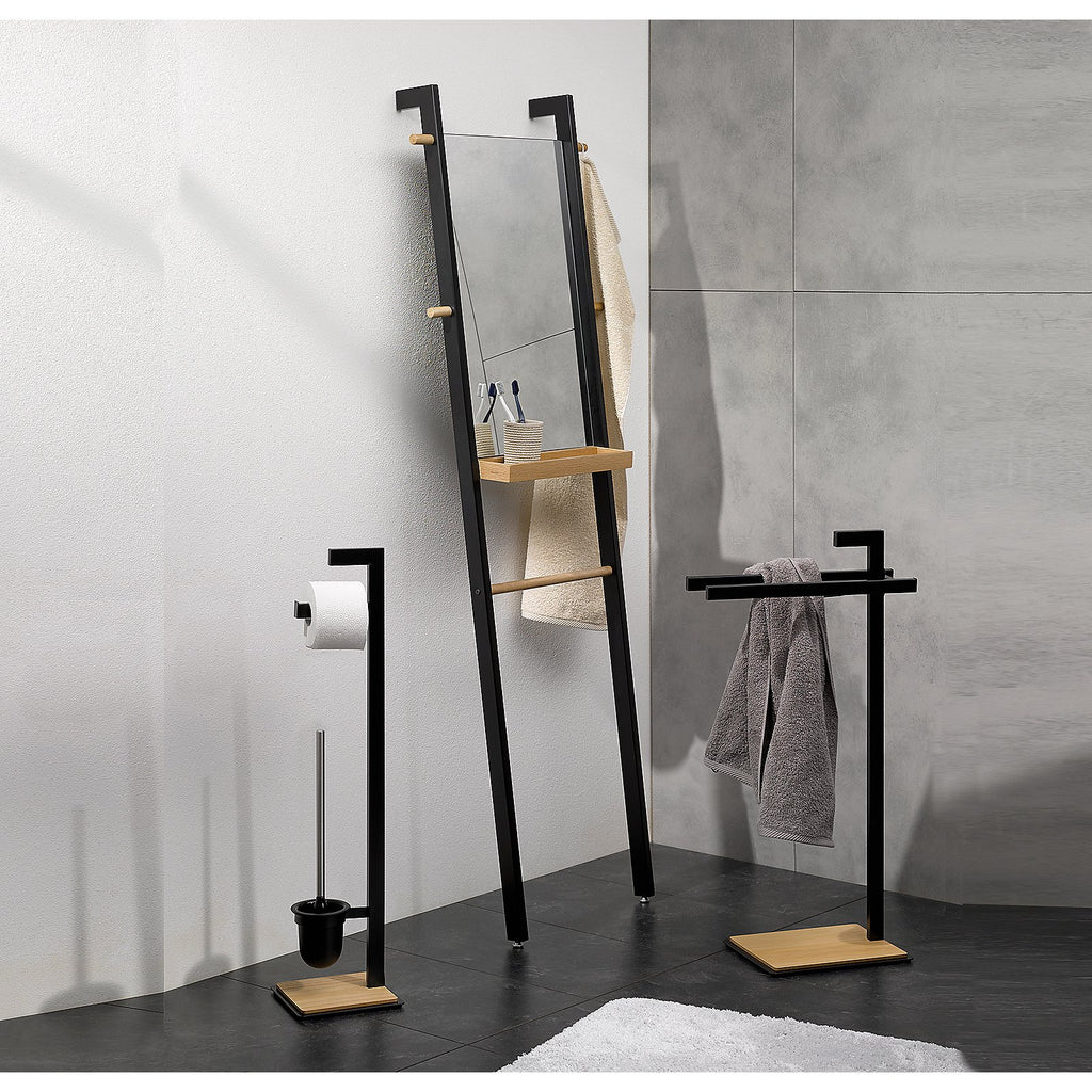 Toiletgarnituur metaal Oak zwart, met toiletborstel en toiletrolhouder, 82 cm hoog, badkamer