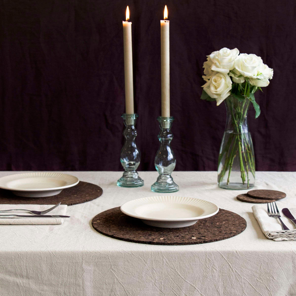 Placemats kurk gerookt donkerbruin Ø 32 cm, set van 2 voor de eettafel
