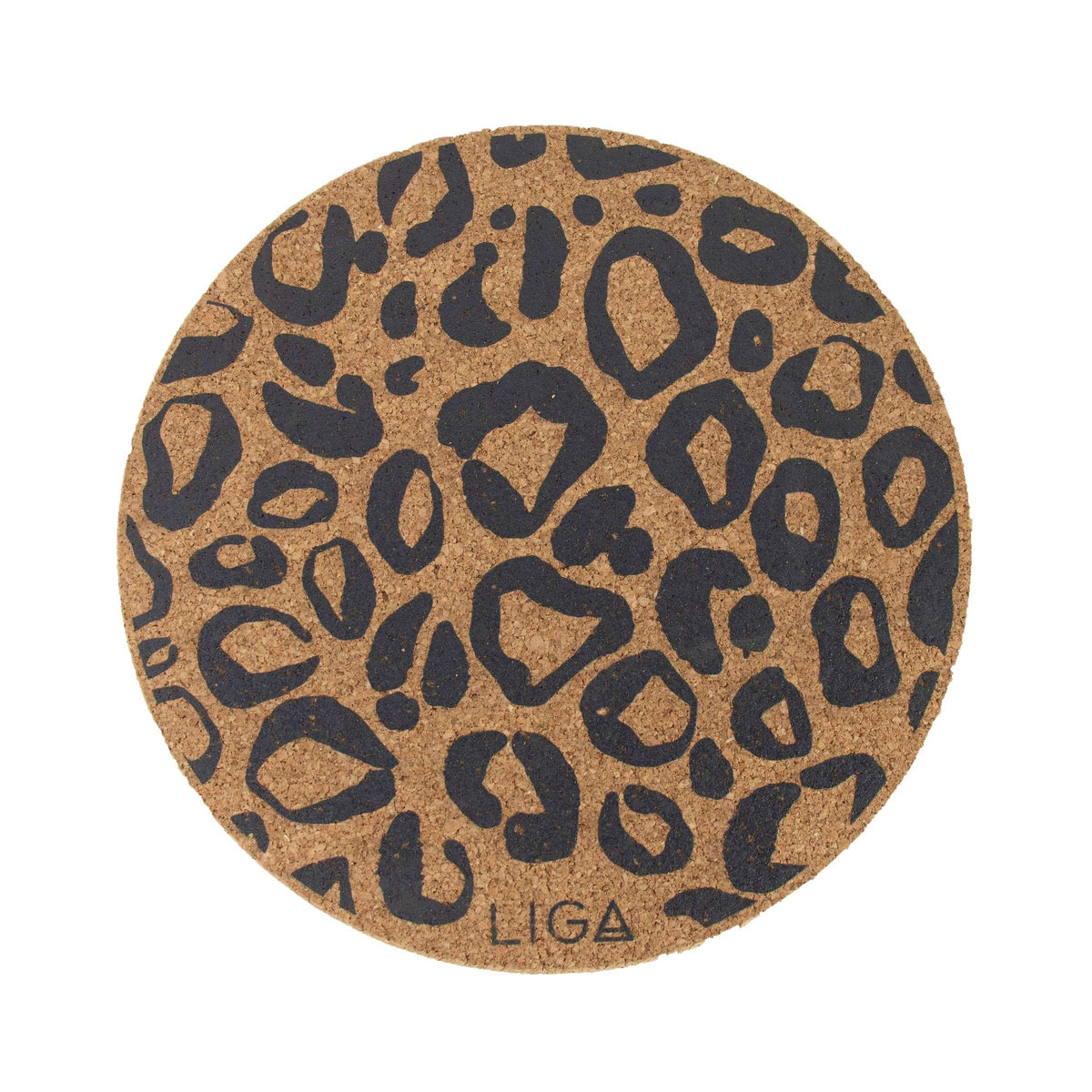 Ronde kurk placemat met donkere luipaardprint op een naturel ondergrond