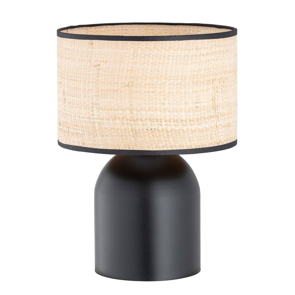 Tafellamp Aspen gepoedercoat staal zwart met rotankleurige stoffen kap Ø 25 cm, Scandinavisch, E27